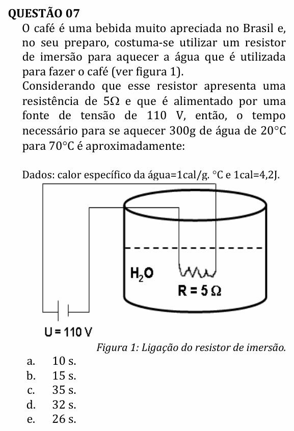 Enunciado da questão 7 de Física do UNEMAT 2011 (2º semestre)