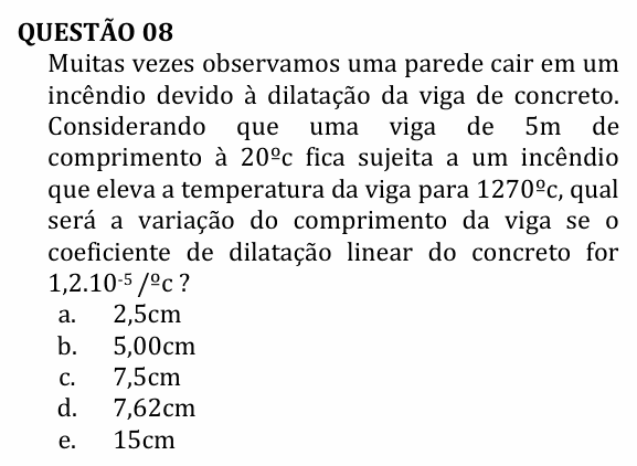 Enunciado da questão 8 de Física do UNEMAT 2011 (2º semestre)