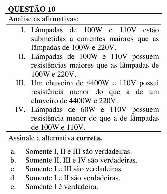Enunciado da questão 10 de Física do UNEMAT 2012 (2º semestre)