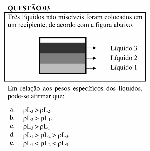 Enunciado da questão 3 de Física do UNEMAT 2012 (2º semestre)
