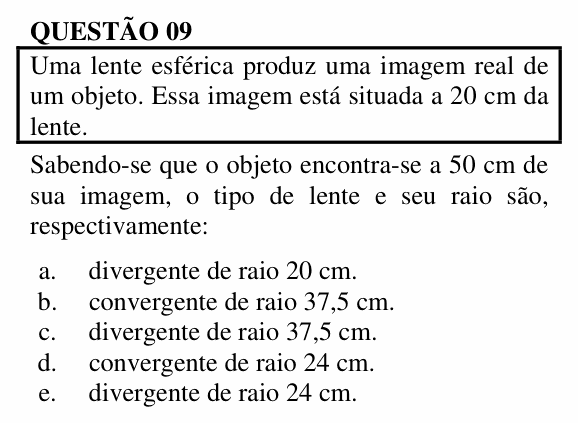 Enunciado da questão 9 de Física do UNEMAT 2012 (2º semestre)