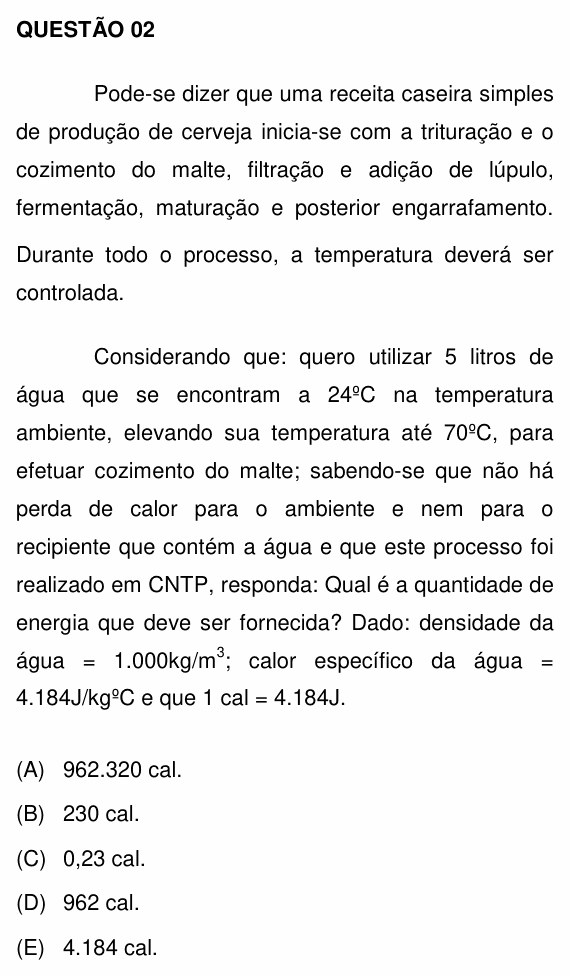 Enunciado da questão 2 de Física do UNEMAT 2014