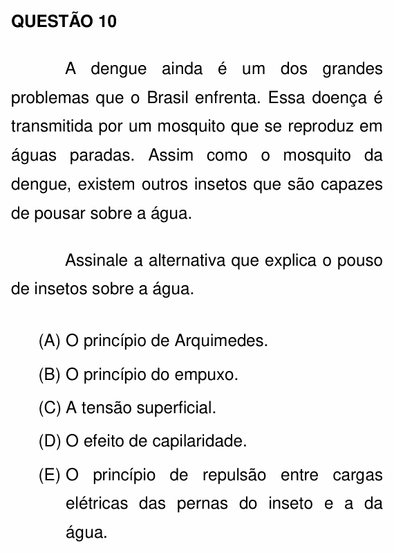 Enunciado da questão 10 de Física do UNEMAT 2015 (2º semestre)