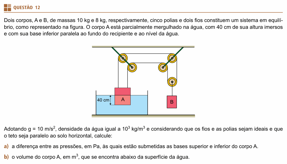 Enunciado da questão 12 de Física do UNIFESP 2018