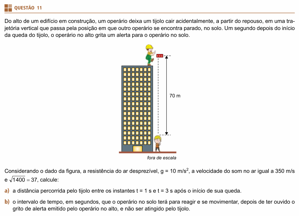 Enunciado da questão 11 de Física do UNIFESP 2019