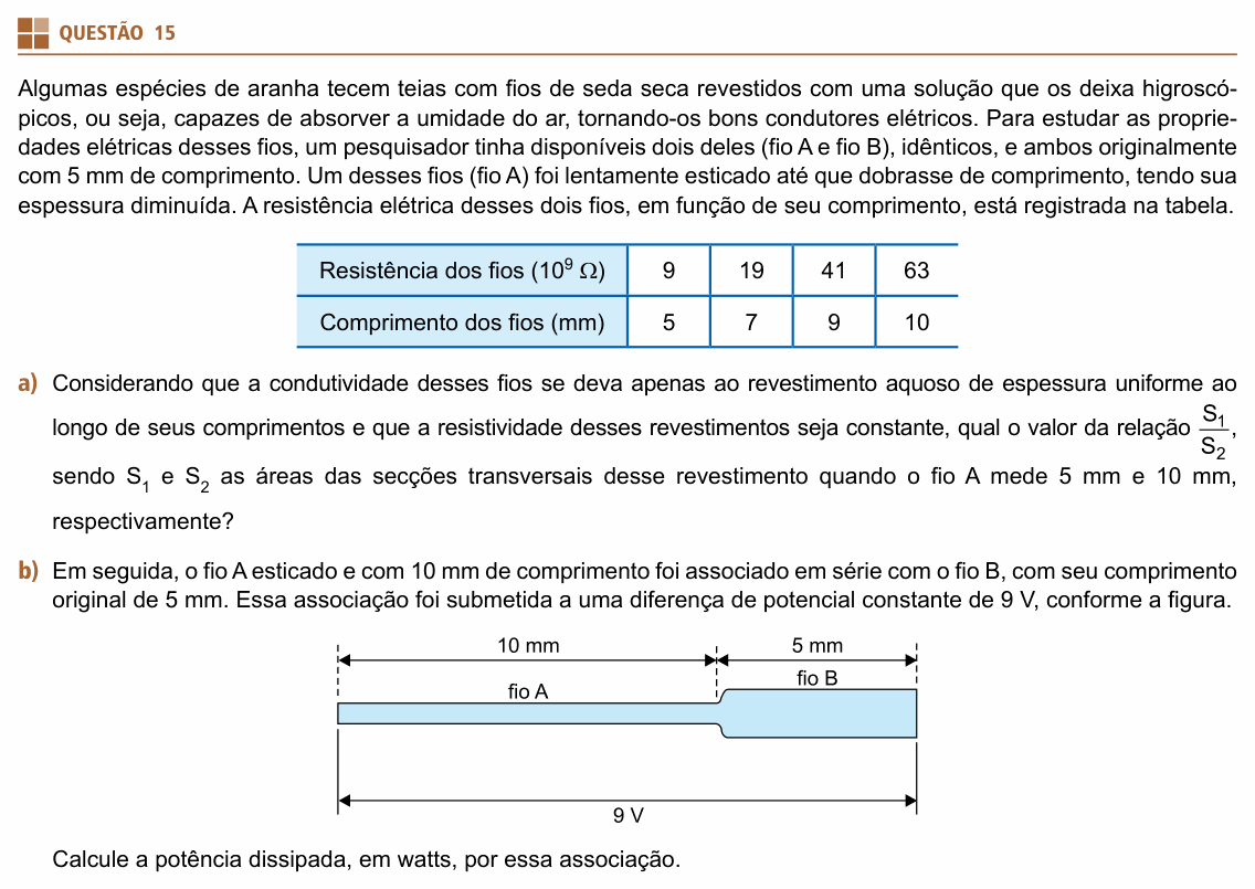 Enunciado da questão 15 de Física do UNIFESP 2019