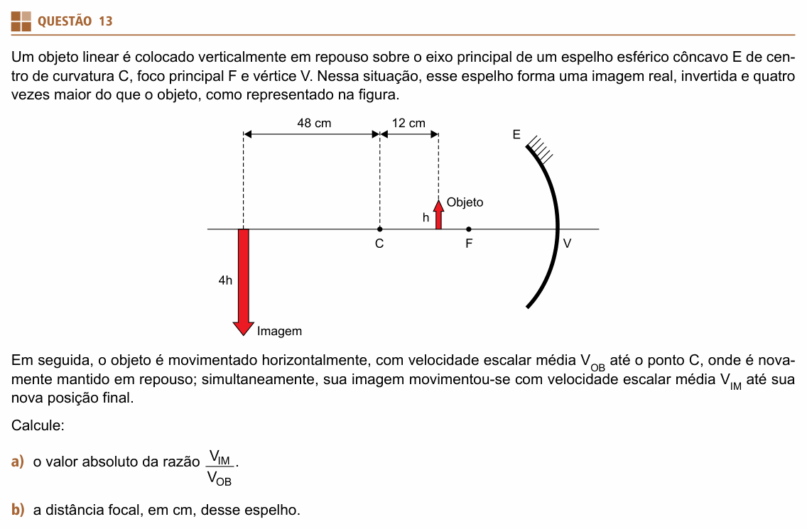 Enunciado da questão 13 de Física do UNIFESP 2020