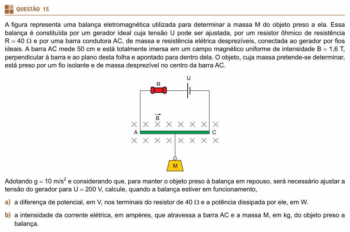 Enunciado da questão 15 de Física do UNIFESP 2020