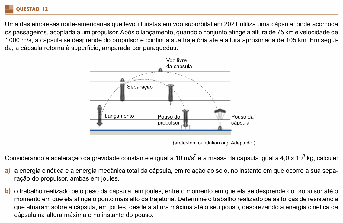 Enunciado da questão 12 de Física do UNIFESP 2022