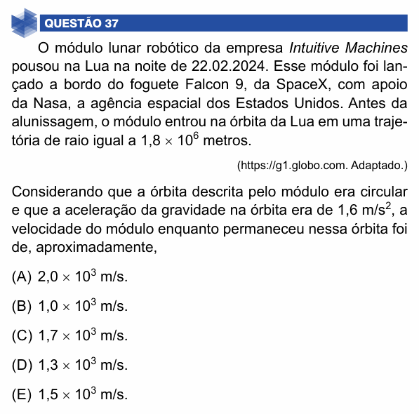 Enunciado da questão 37 de Física do UNIFIMES 2024 (Mineiros, 2º semestre)