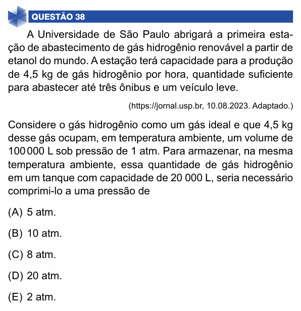 Enunciado da questão 38 de Física do UNIFIMES 2024 (Mineiros, 2º semestre)