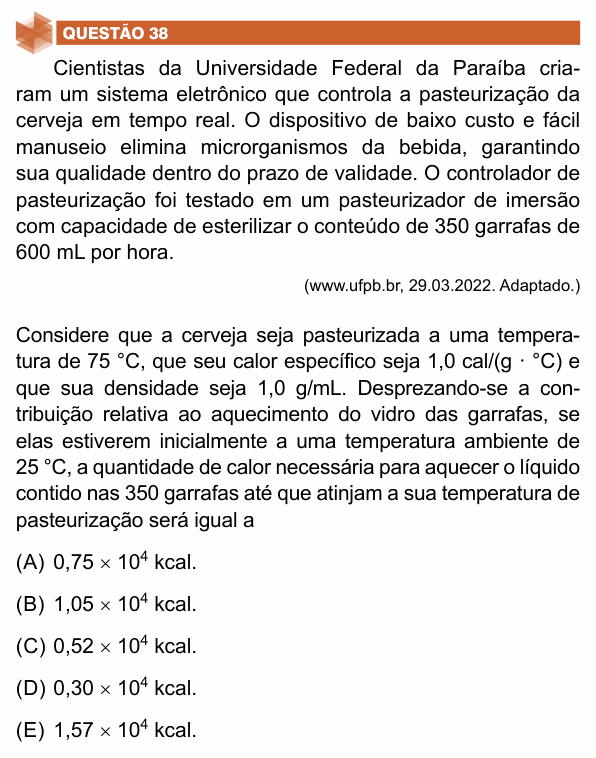 Enunciado da questão 38 de Física do UNIFIMES 2024 (Trindade, 1º semestre)