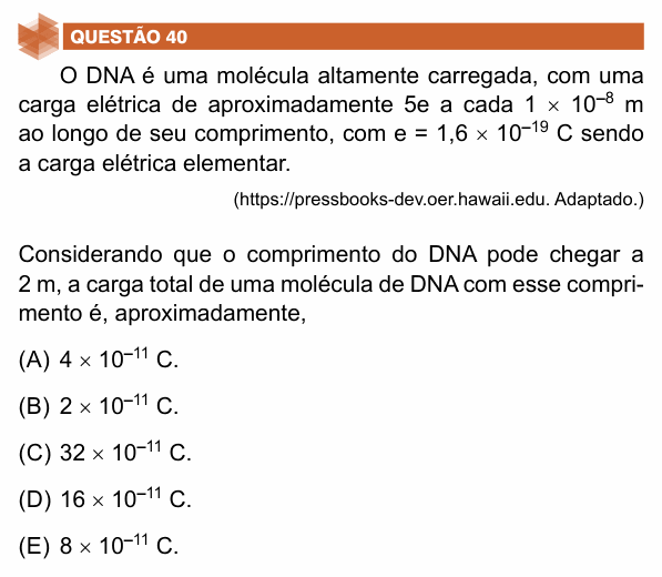 Enunciado da questão 40 de Física do UNIFIMES 2024 (Trindade, 1º semestre)