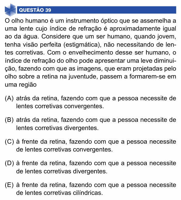 Enunciado da questão 39 de Física do UNIFIMES 2025 (Mineiros, 1º semestre)