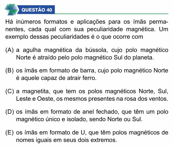 Enunciado da questão 40 de Física do UNIFIMES 2025 (Mineiros, 2º semestre)