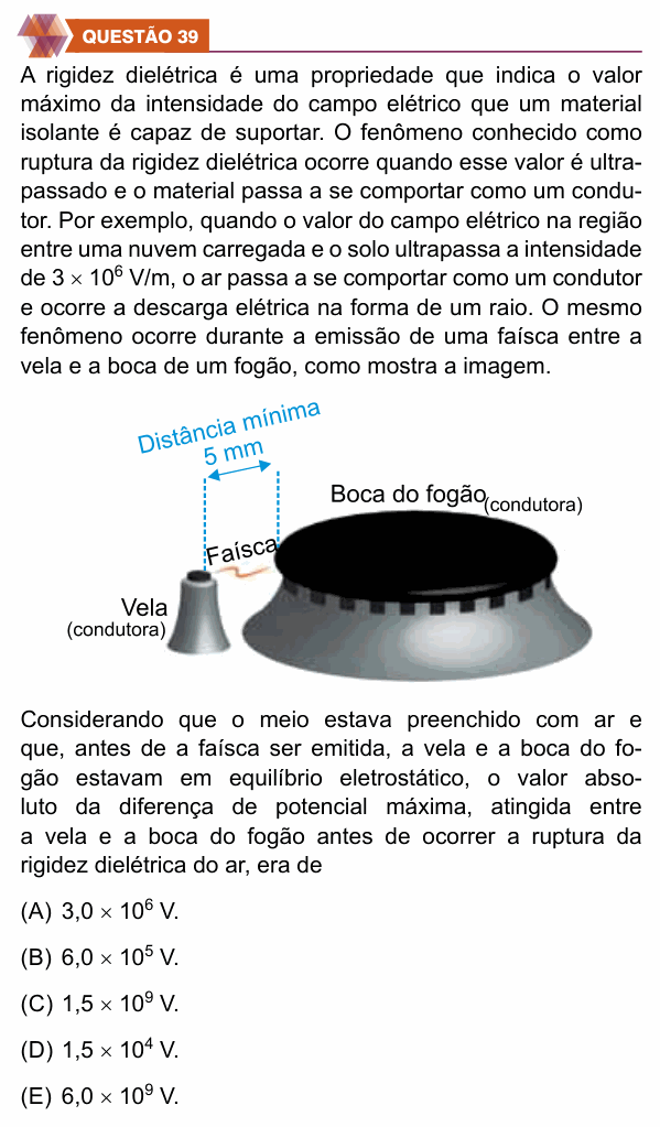 Enunciado da questão 39 de Física do UNIFIMES 2025 (Trindade, 2º semestre)