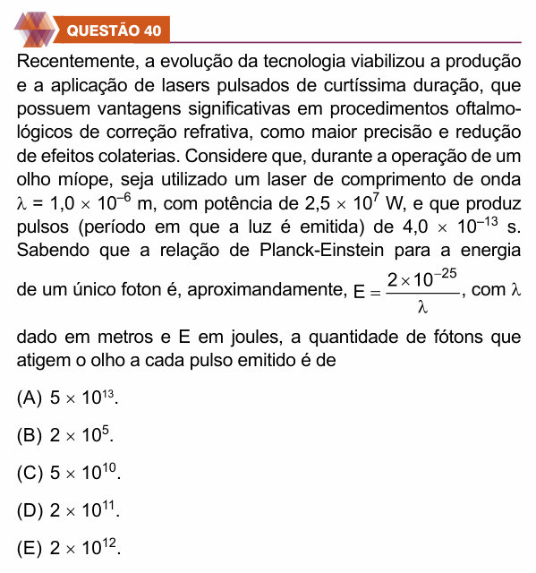 Enunciado da questão 40 de Física do UNIFIMES 2025 (Trindade, 2º semestre)