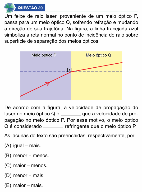 Enunciado da questão 39 de Física do UNIFIMES 2026 (Mineiros, 2º semestre)