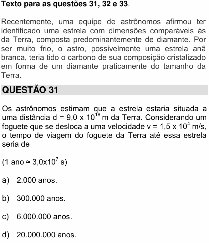 Enunciado da questão 31 de Física do UNICAMP 2015