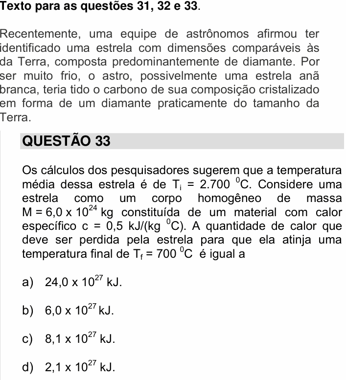 Enunciado da questão 33 de Física do UNICAMP 2015