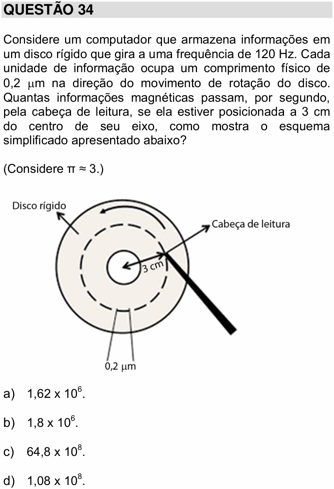 Enunciado da questão 34 de Física do UNICAMP 2015