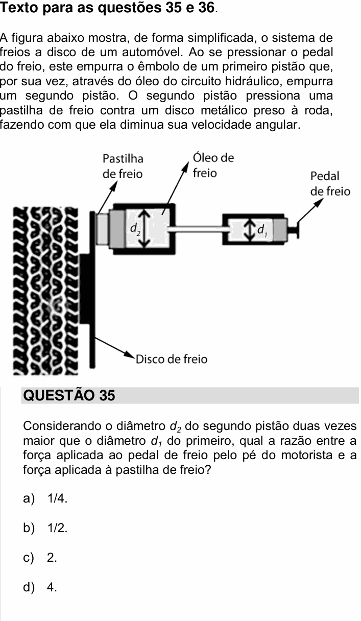 Enunciado da questão 35 de Física do UNICAMP 2015