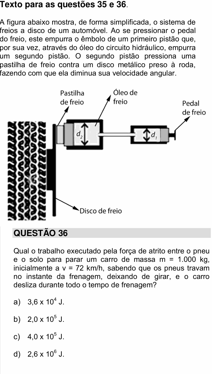 Enunciado da questão 36 de Física do UNICAMP 2015