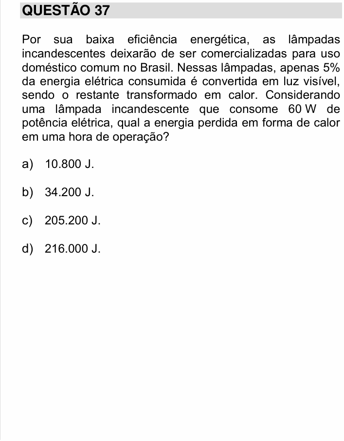 Enunciado da questão 37 de Física do UNICAMP 2015