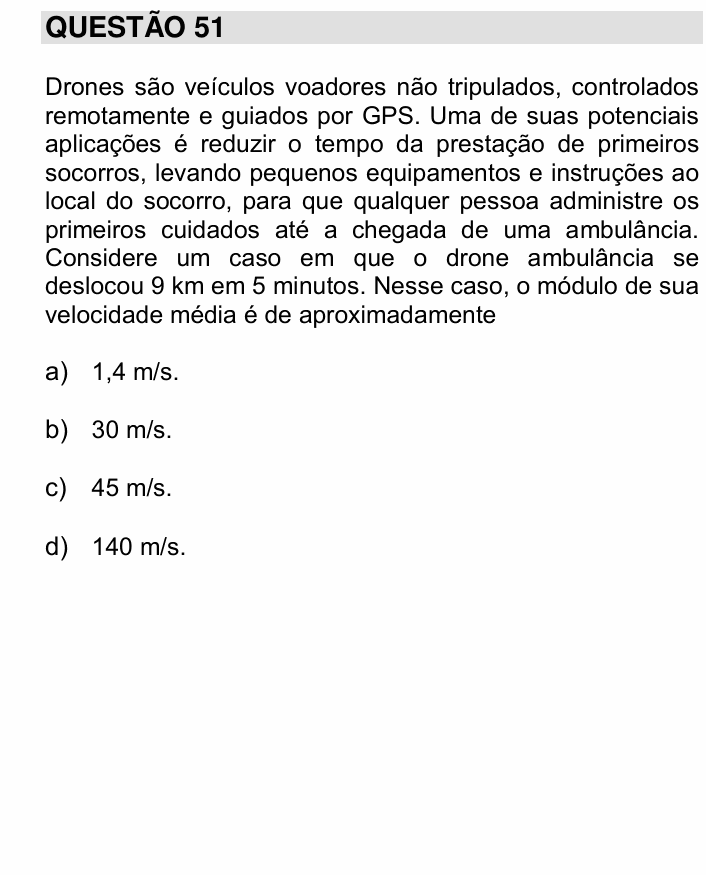 Enunciado da questão 51 de Física do UNICAMP 2016