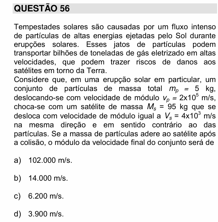 Enunciado da questão 56 de Física do UNICAMP 2016
