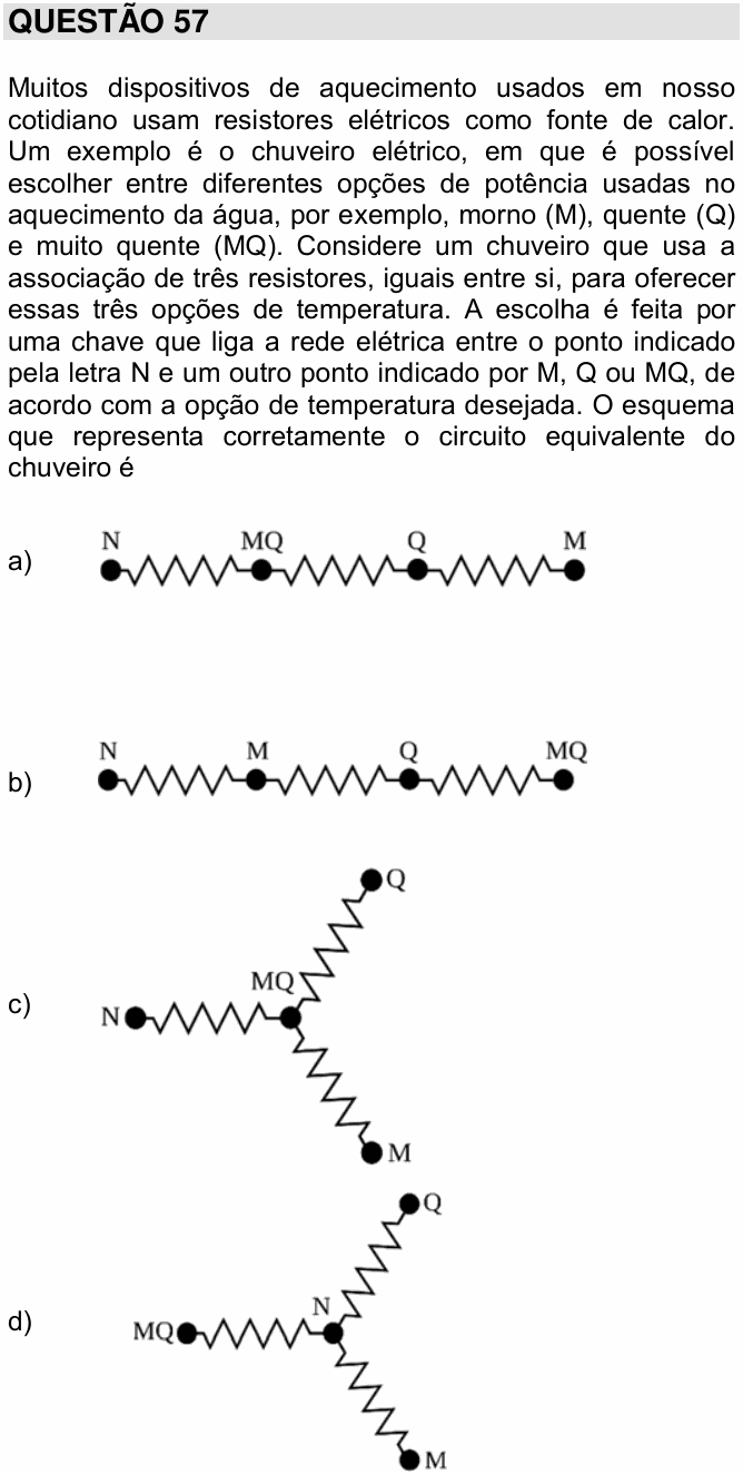 Enunciado da questão 57 de Física do UNICAMP 2016