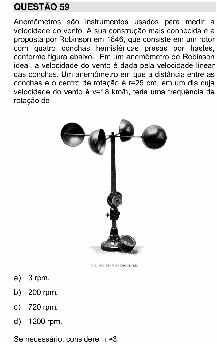 Enunciado da questão 59 de Física do UNICAMP 2016