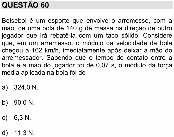 Enunciado da questão 60 de Física do UNICAMP 2016