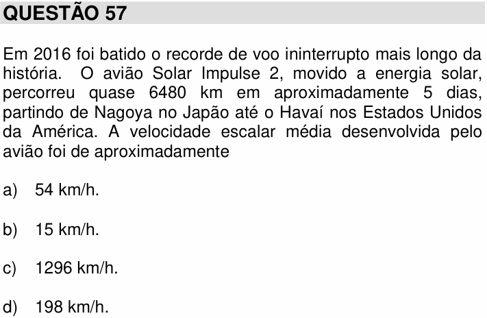Enunciado da questão 57 de Física do UNICAMP 2017