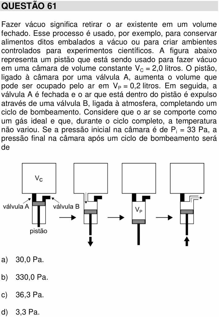 Enunciado da questão 61 de Física do UNICAMP 2017