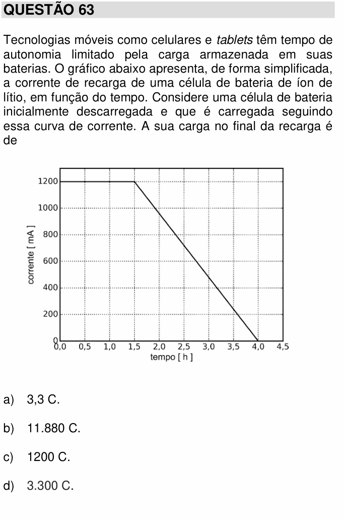 Enunciado da questão 63 de Física do UNICAMP 2017