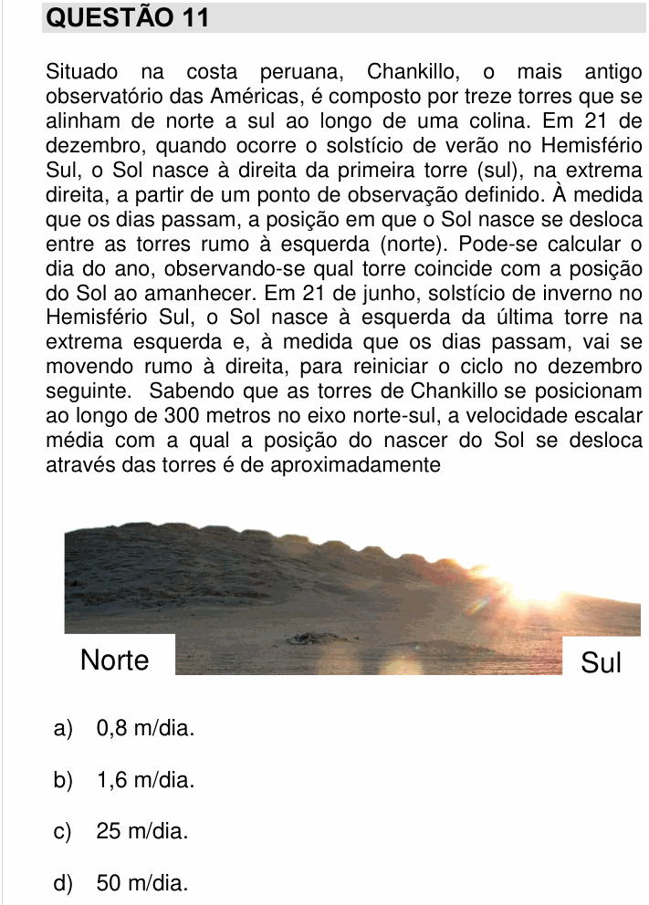 Enunciado da questão 11 de Física do UNICAMP 2018