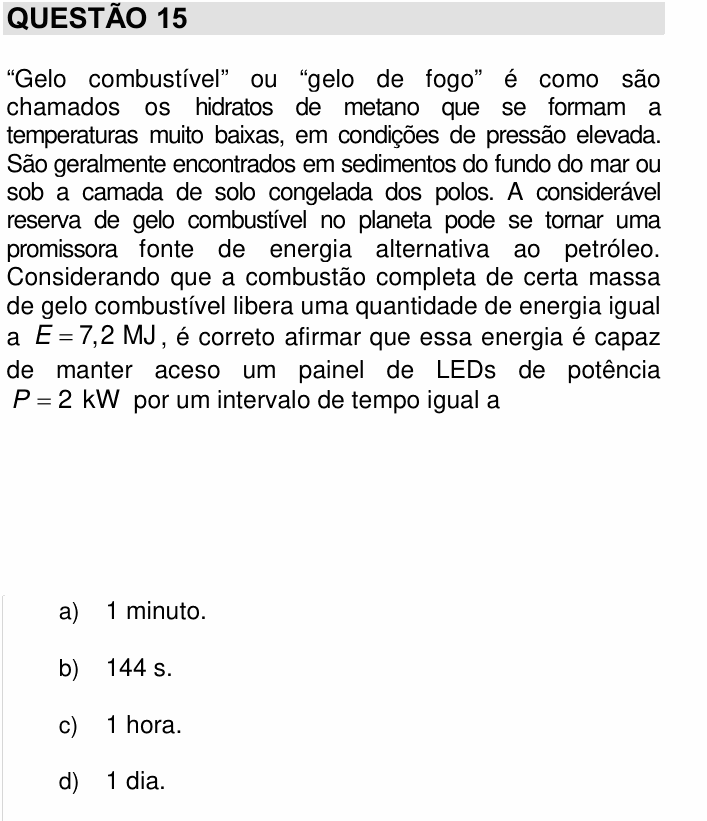 Enunciado da questão 15 de Física do UNICAMP 2018