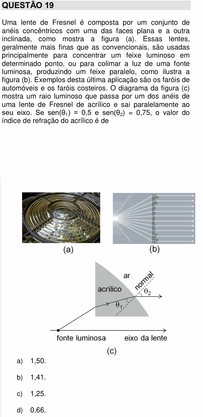 Enunciado da questão 19 de Física do UNICAMP 2018