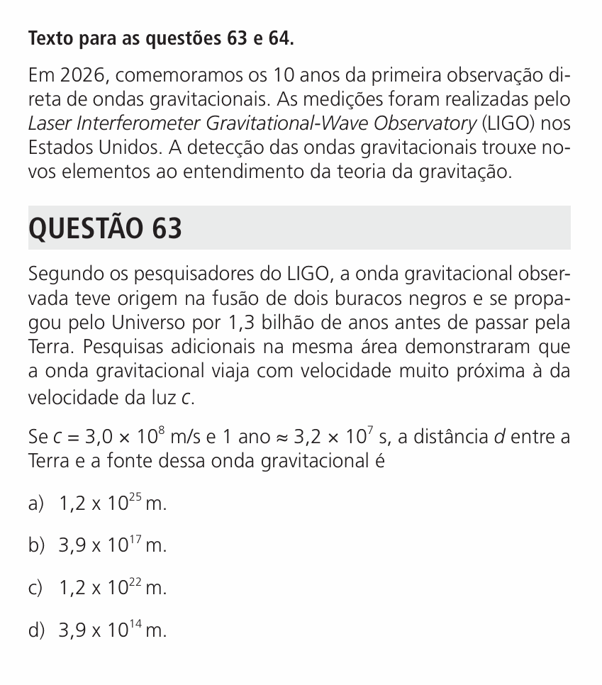 Enunciado da questão 63 de Física do UNICAMP 2027