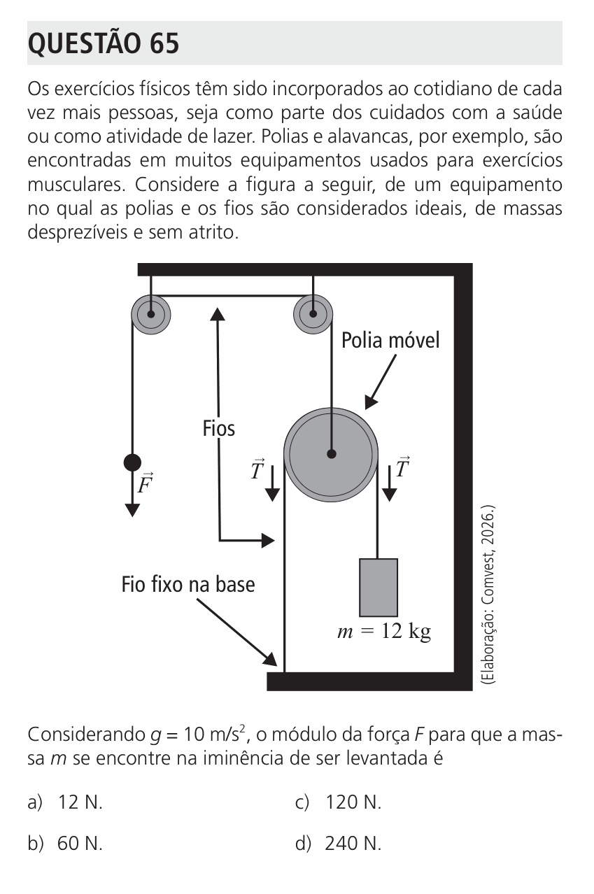 Enunciado da questão 65 de Física do UNICAMP 2027