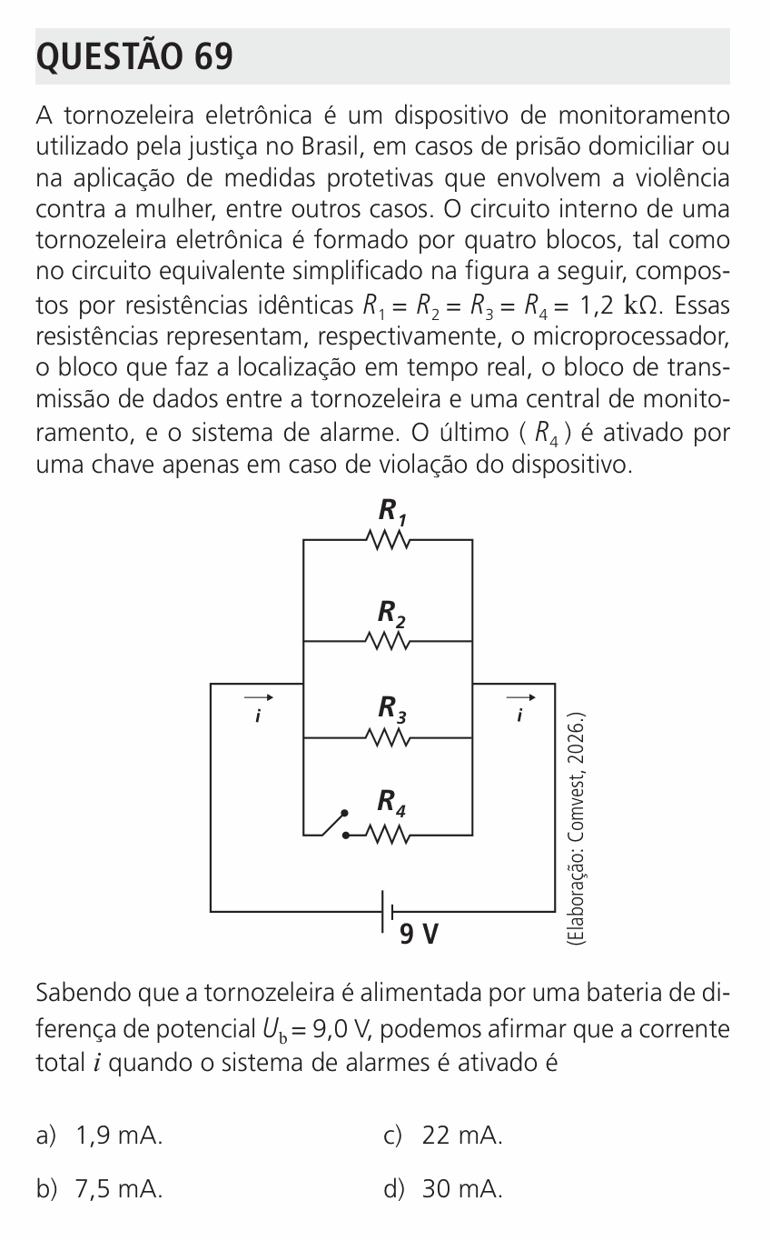 Enunciado da questão 69 de Física do UNICAMP 2027