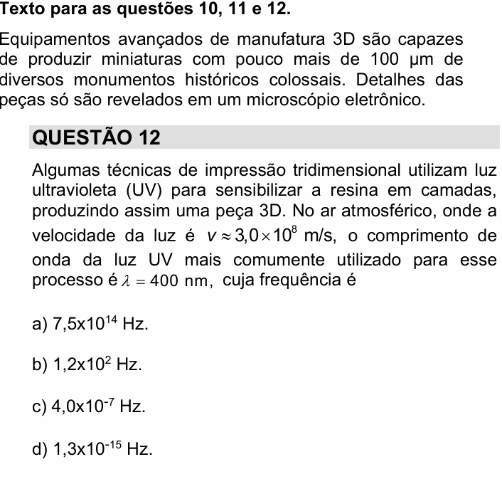 Enunciado da questão 12 de Física do Simulado UNICAMP 2027