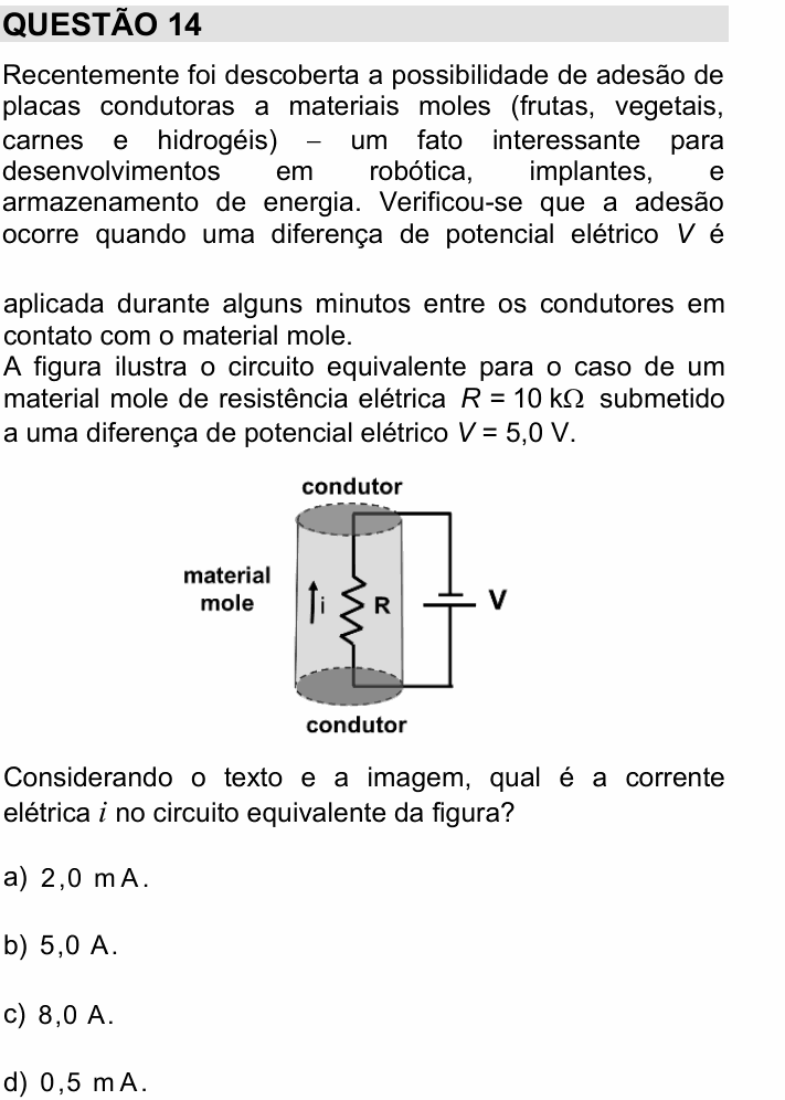 Enunciado da questão 14 de Física do Simulado UNICAMP 2027