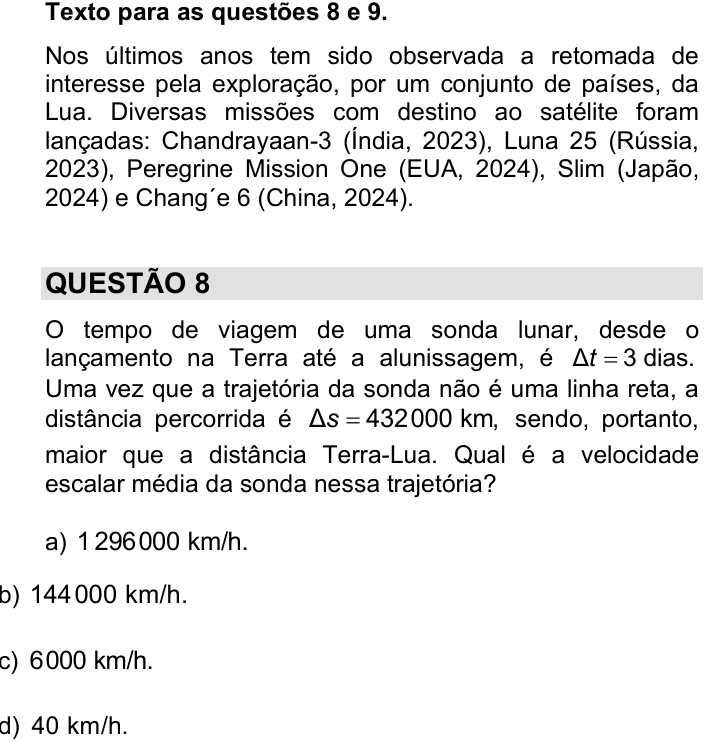 Enunciado da questão 8 de Física do Simulado UNICAMP 2027