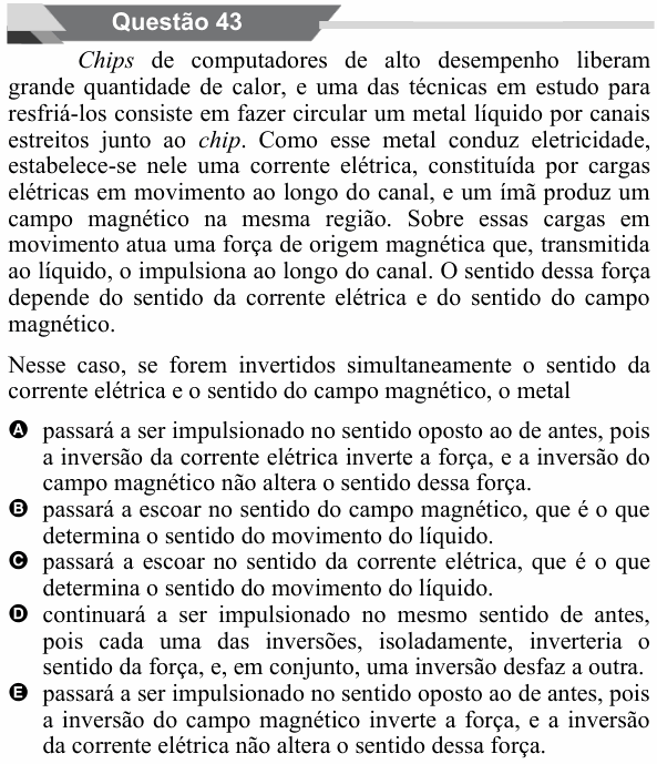 Enunciado da questão 43 de Física do UNIFAL 2027
