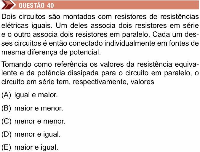 Enunciado da questão 40 de Física do Unimes 2017