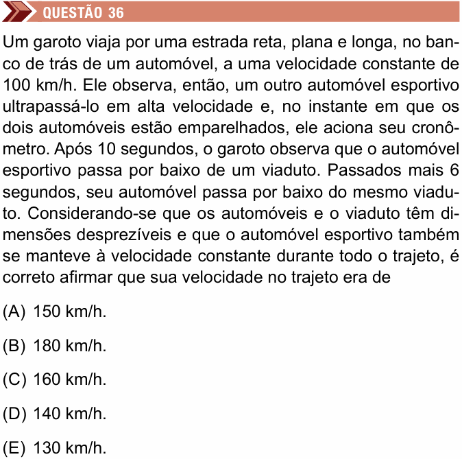 Enunciado da questão 36 de Física do Unimes 2018