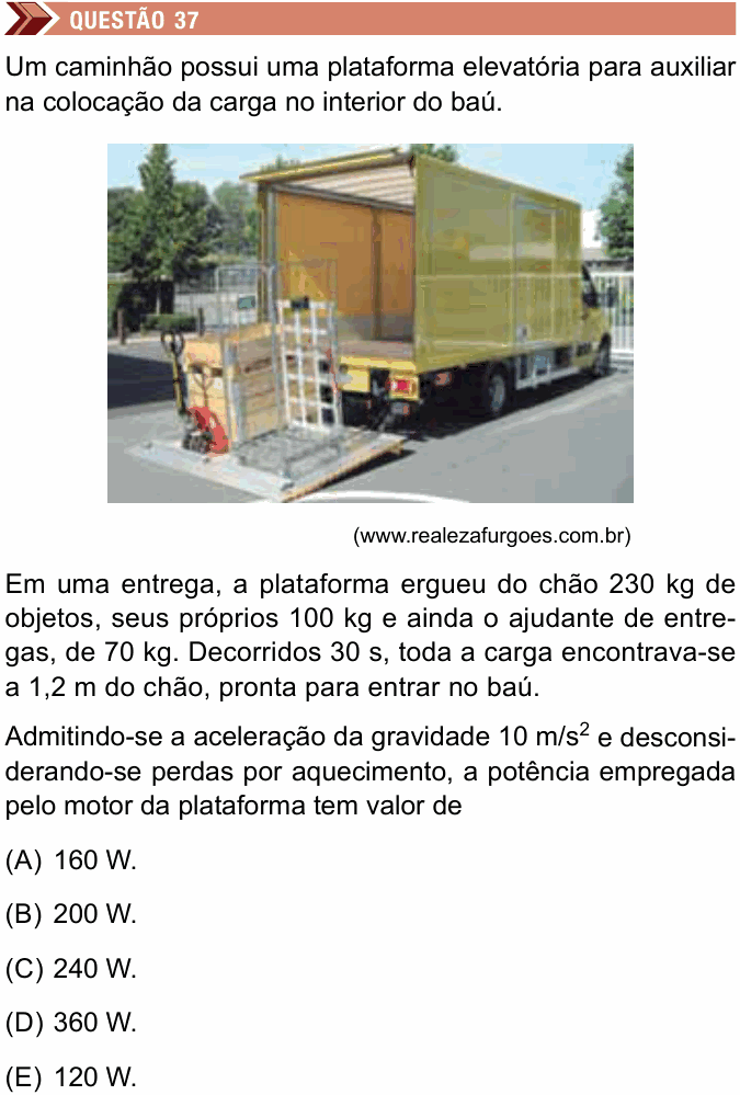 Enunciado da questão 37 de Física do Unimes 2019