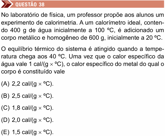 Enunciado da questão 38 de Física do Unimes 2019